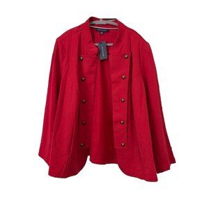 Tommy Hilfiger Womens Red Long Sleeve Button Military Band Jacket Plus Sz 3X New